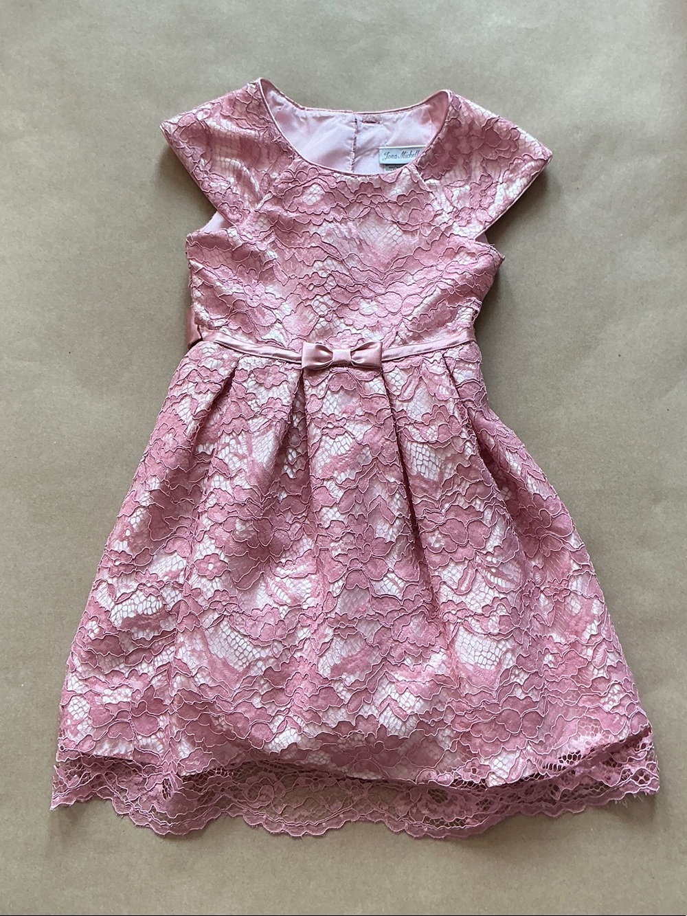 Jona Michelle Pink Lace Fit-and-Flare Dress with Bow